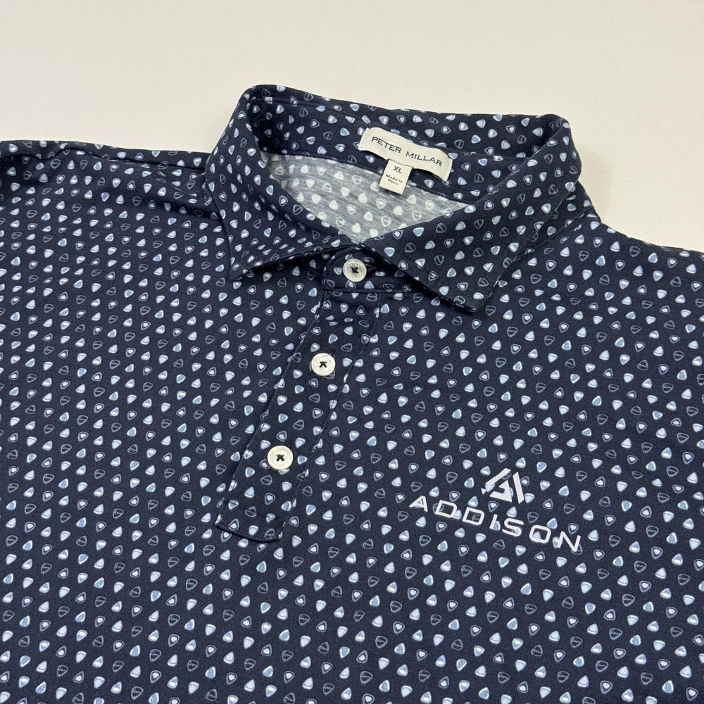 Peter Millar Polo Shirt Mens XL Blue Pima Cotton Addison Logo Golf Print